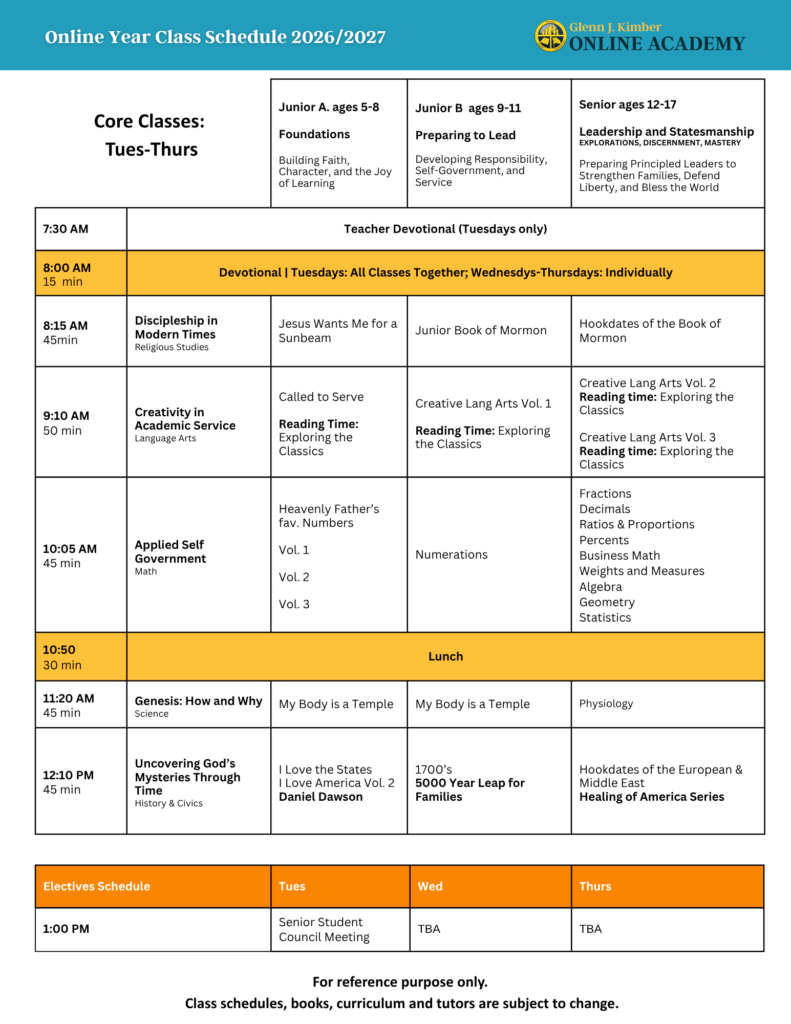 Class Schedule 2026